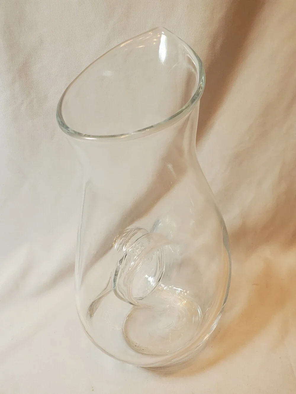 Wine Decanter Clear Glass Pitcher With Donut Hole Cutout Vintage Vase MCM Retro